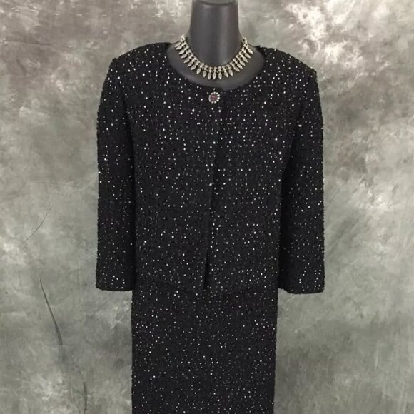 NEW BEAUTIFUL St John knit Black multi sequin embellished jacket skirt suit 12 - Picture 3 of 7